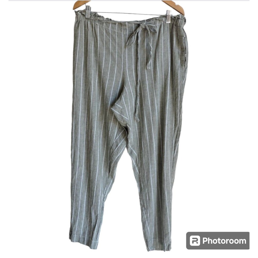 BeachLunchLounge Pant Women Sz XL Olive Green Linen Cotton Wide Leg